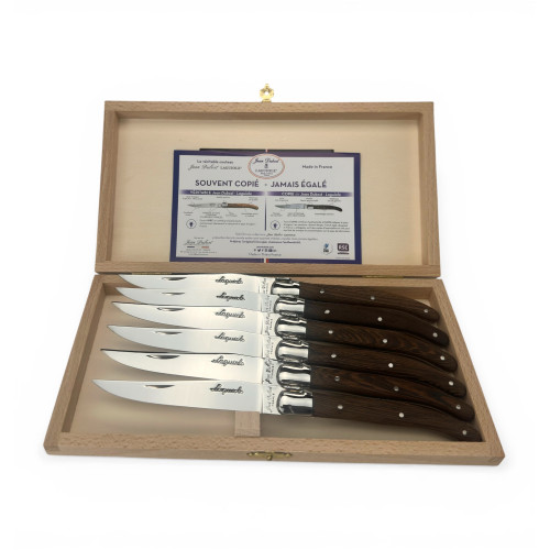 JUEGO DE 6 CUCHILLOS CHULETEROS LAGUIOLE - HOJA 2,5MM - MADERA DE WENGUÉ
